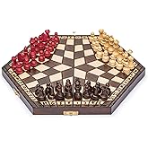 Husaria Wooden Three-Player Chess - 12 Inches - with Foldable Board, Handcrafted Playing Pieces, and Felt-Lined Storage