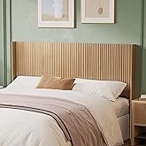 Huatean Home Wood Headboard Queen Size, 64.6" Wide Wooden Queen Headboard Only, Modern Farmhouse Headboards, Wall Mounted Fluted Panel, Wingback Boho Headboards, Natural