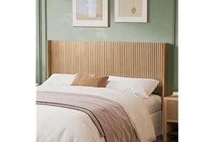 Huatean Home Wood Headboard Queen Size, 64.6" Wide Wooden Queen Headboard Only, Modern Farmhouse Headboards, Wall Mounted Fluted Panel, Wingback Boho Headboards, Natural