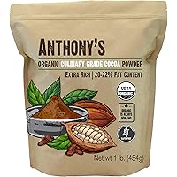 Anthony's Organic Culinary Grade Cocoa Powder, 1 lb, Dutch Processed Baking Cocoa, Gluten Free, Non GMO, Keto Friendly