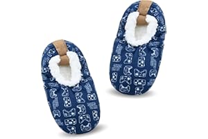 VAGUKU Boys House Slippers With Non Skid Bottoms, Cute Animal Slipper Socks With Grippers For Big Kids, Cozy Soft Sole Warm Fuzzy House Shoes