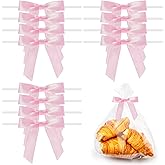 50 Counts Satin Ribbon Pink Bow Decor, 2.5" Premade Pink Twist Tie Bows for Gift Wrapping, Treat Bags, Party Favors, and Wedding Decorations