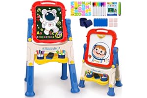 Caoyyss Art Easel for Kids Adjustable Standing, Easel Kids with Painting Accessories, Birthday Present for Little Boys and Gi