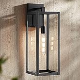 John Timberland Titan Modern Industrial Outdoor Wall Light Fixture Mystic Black Metal 20" Clear Glass Damp Rated for Exterior