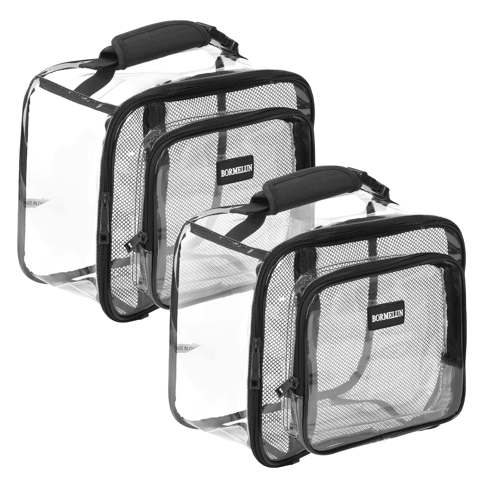 Photo 1 of *ONLY 1* BORMELUN ® 2packs Clear Lunch Bag 1pack - Durable, Waterproof with Interior and Exterior Zippered Pockets See through Plastic -(11x9x6 inches) black
