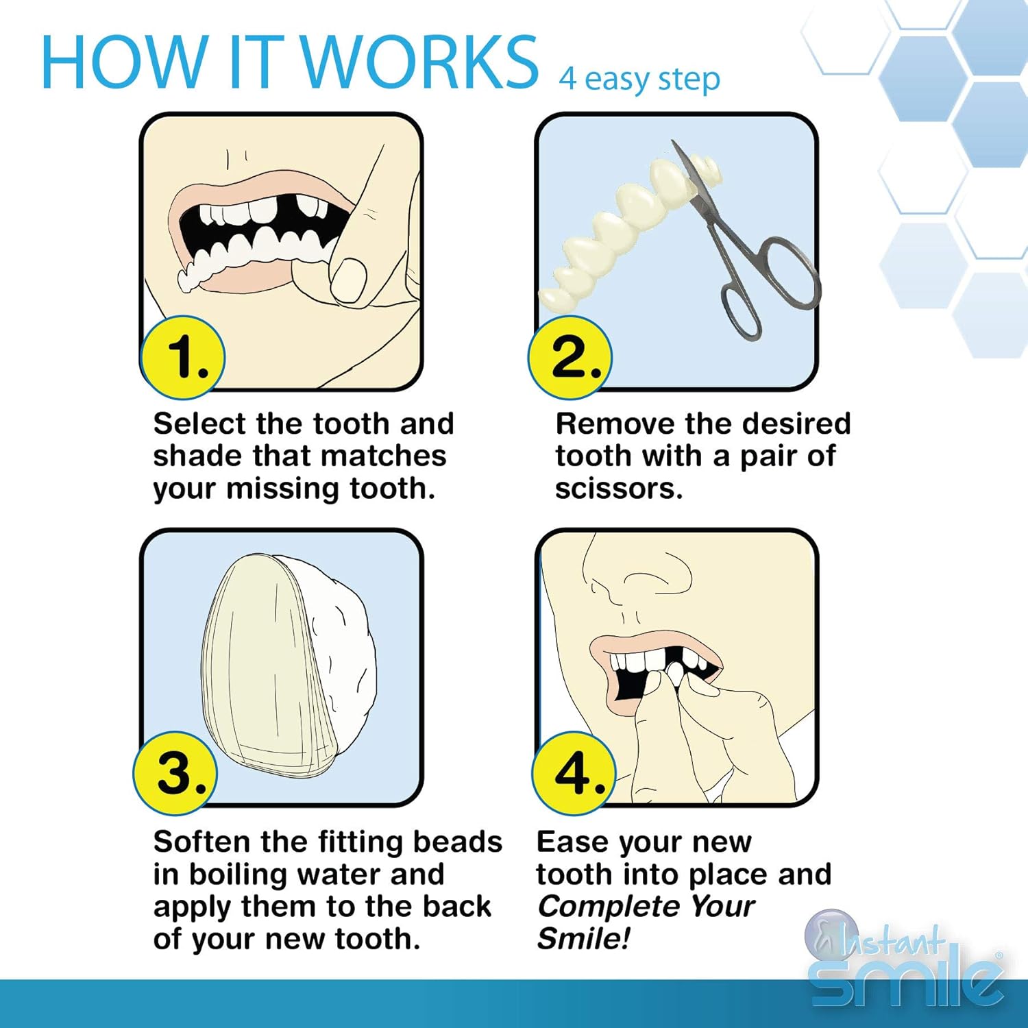 Instant Smile Complete Your Smile Temporary Tooth Replacement Kit - Replace a missing tooth in minutes - Patented : Beauty