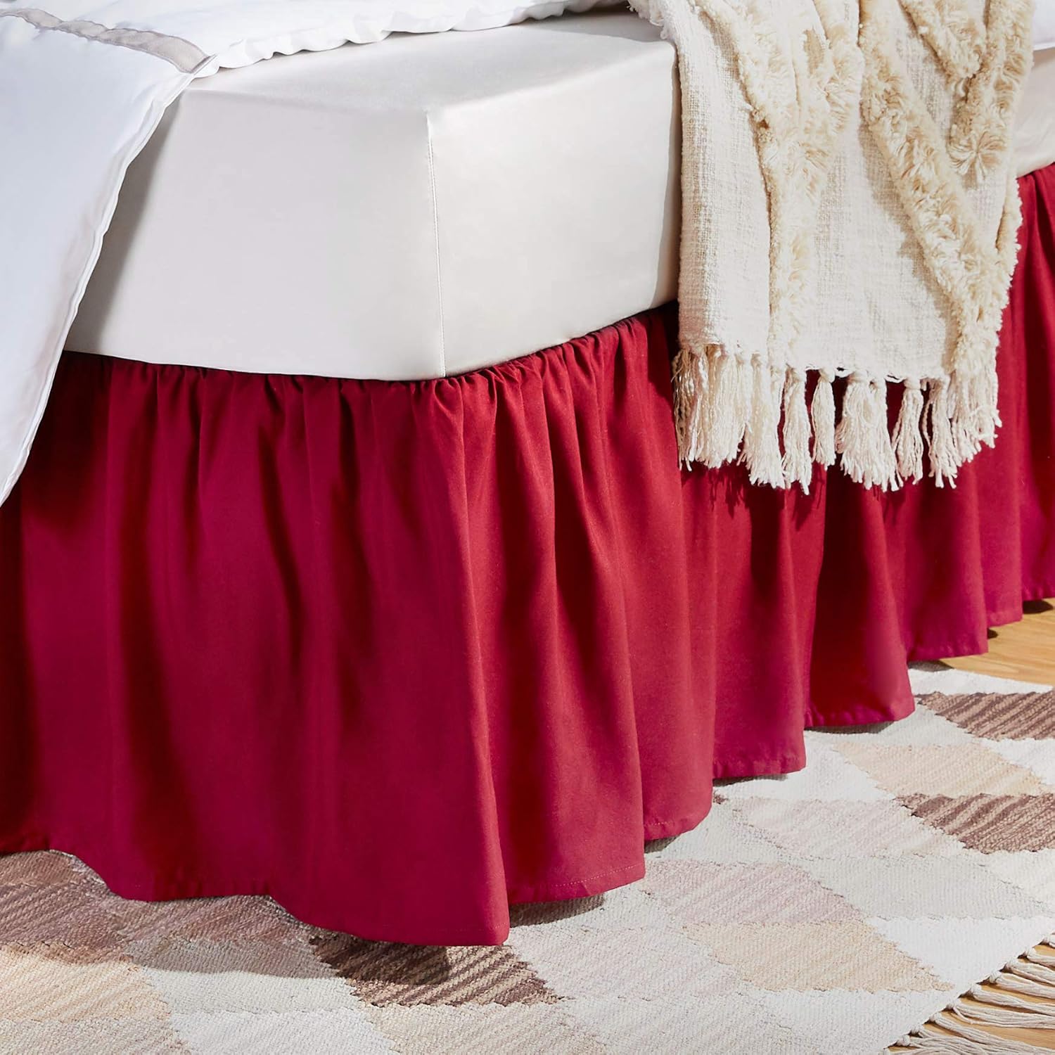 AmazonBasics Ruffled Bed Skirt - Twin, Burgundy