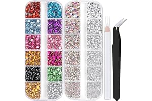 BELLEBOOST Two Packs of Flatback Rhinestones 4520 Pcs Crystal, Colorful Rhinestones for Nails, Multicolored+ AB+Transparent White Gems with Picker Tools for Bedazzling Nail Crafting Face Makeup