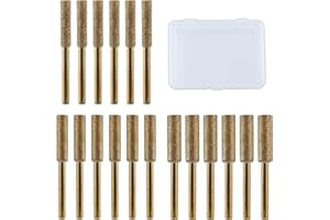 LEONTOOL 18 Pcs Diamond Chainsaw Sharpener Burr 1/8" Shank 7/32 3/16 5/32 Inch Burr Grinding Stone File, Titanium Plated Burr