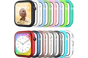 Bougraite 16 Pack Case for Apple Watch Series 9/8/7 41mm with Tempered Glass Screen Protector, Shockproof Hard PC Scratch Resistant Bumper Protective Cover Compatible with iWatch 41mm Accessories
