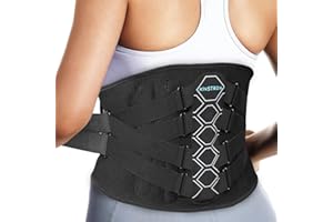 Kinstron Lumbar Support Back Brace with Adjustable Compression Straps – Breathable Mesh, Memory-Aluminum Stays & Removable Pa