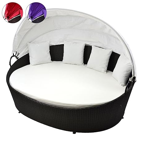 Nexos Großzügige Sonneninsel aus Poly Rattan mit Sonnendach – weiß – Sonnenliege Rattanbett Lounge Gartenliege Liegeinsel Gar