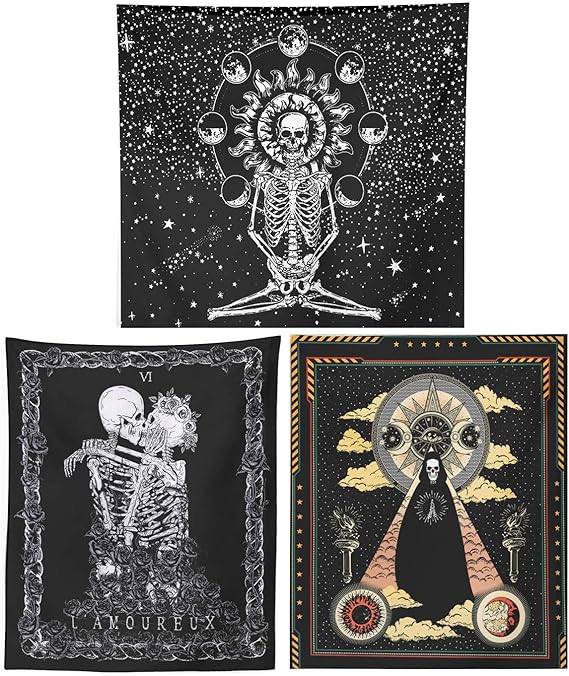 Skeleton Tapestry 3 Pack, Meditation Skull Tapestries The Lovers