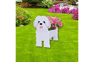 strolfay Shih Tzu White Dog Planter Plant Pots,Cute Garden Dog Flower Planter,Dog Planters Birthday Gifts for Women,Office,Indoor/Outdoor Decor（9.45 * 8.98 * 13.5in）