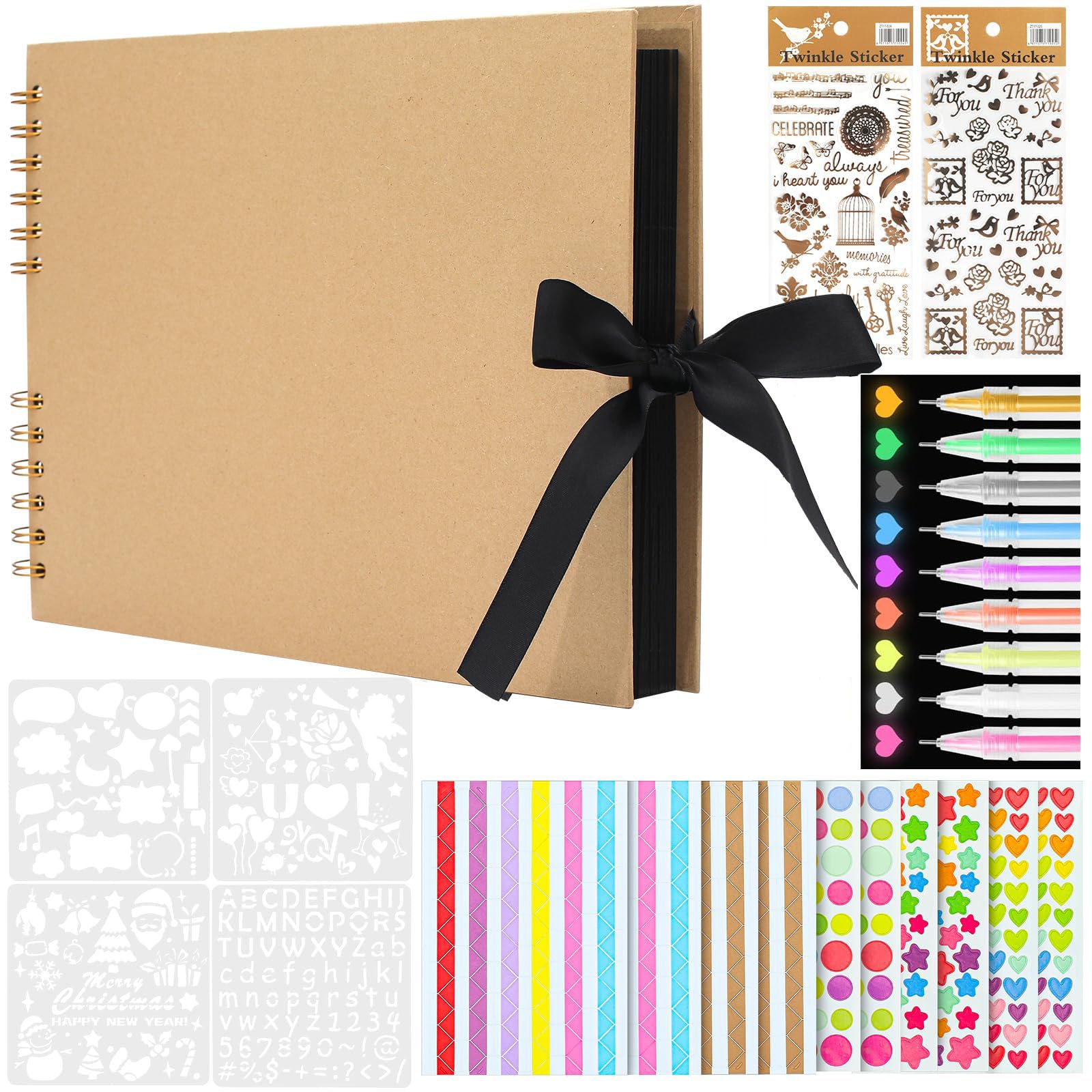 JETOP DIY Photo Album Scrapbook Photo Book Scrapbook 80 Black Pages Large Memory Book to Write in and Photos Personalised for Picture Book Memories Book Adults and Kids