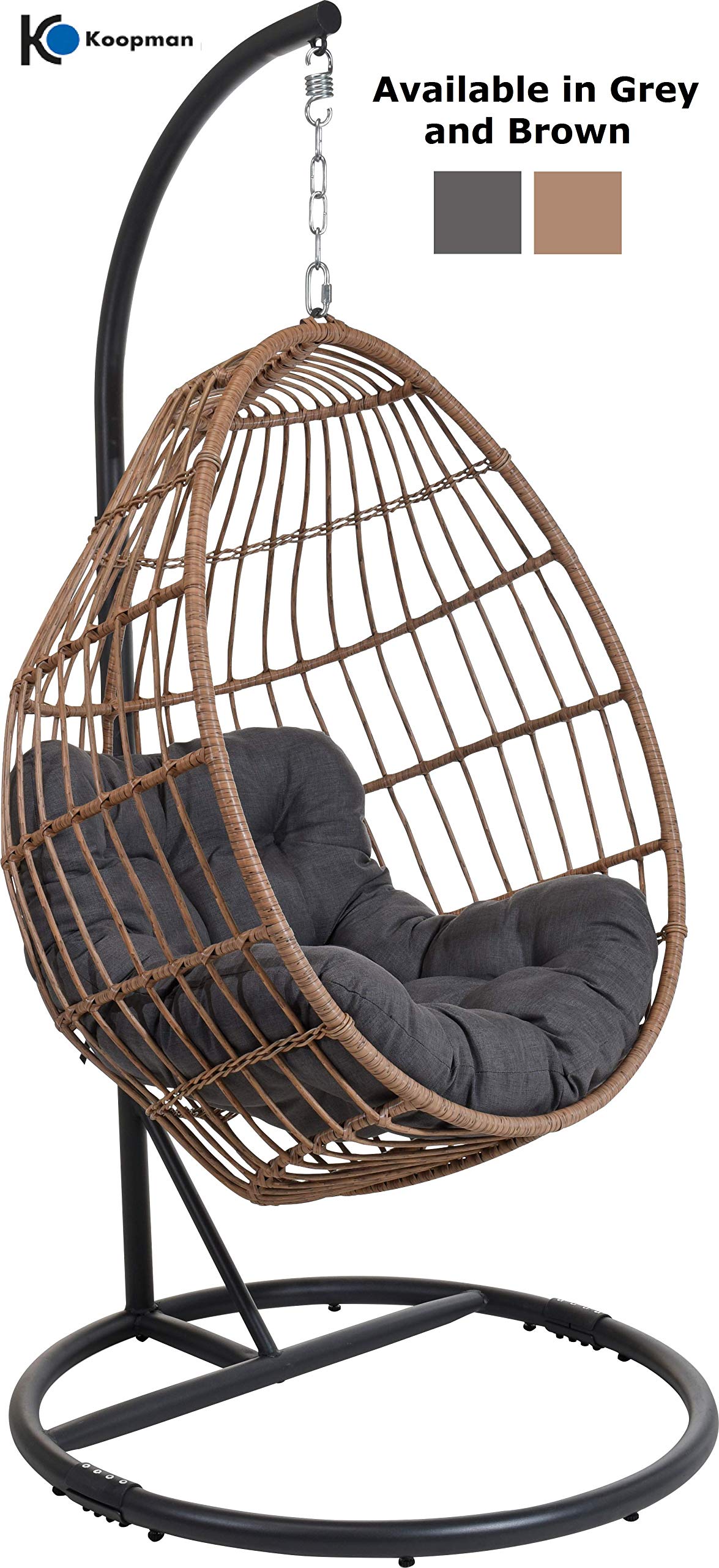 E-Stores DirectRattan Hanging Swing Chair with Stand & Cushion Moon or Pear (Pear, Brown)