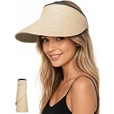 Sun Visor Hats for Women, Summer Straw Beach Ponytail Hat | Wide Brim Visors, Womens Hats, Sun Protection, Adjustable Sunhat, Roll Up Packable, UPF 50+, Gardening, Pool, Travel
