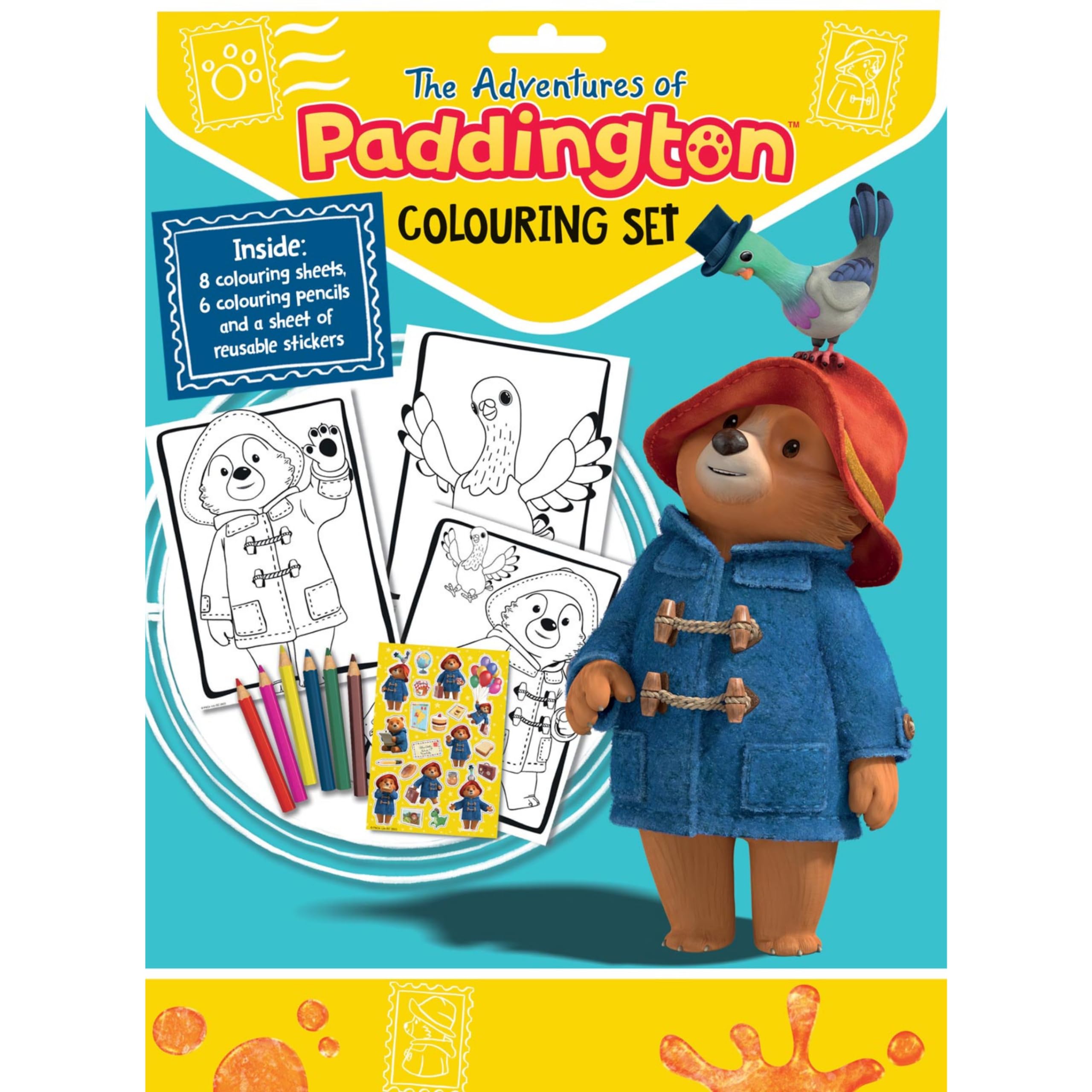 The Adventures of Paddington Bear Colouring Set | Includes 8 Colouring Sheets, 6 Colouring Pencils and Reusable Stickers | Gifts for Children | Suitable for Ages 3+