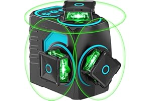 12 Line Laser Level Self Leveling ACTBOT Green 3D Laser 3x360° Swivel Level Line Tool 165ft Pulse Mode Cross Tilt Horizontal Vertical Line 100ft Remote Controller Switchable 4000mAh All-Inclusive Kit