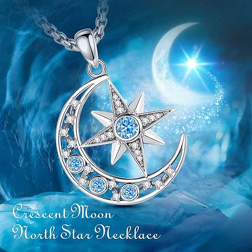 EUDORA Sterling Silver Moon Star Necklace for Women, Moon and Star
