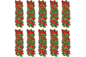 Becfupo 50 Pack Christmas Flower Leis Necklaces, Red Green Silk Hawaiian Leis Bulk For Christmas Party Decoration, Holiday