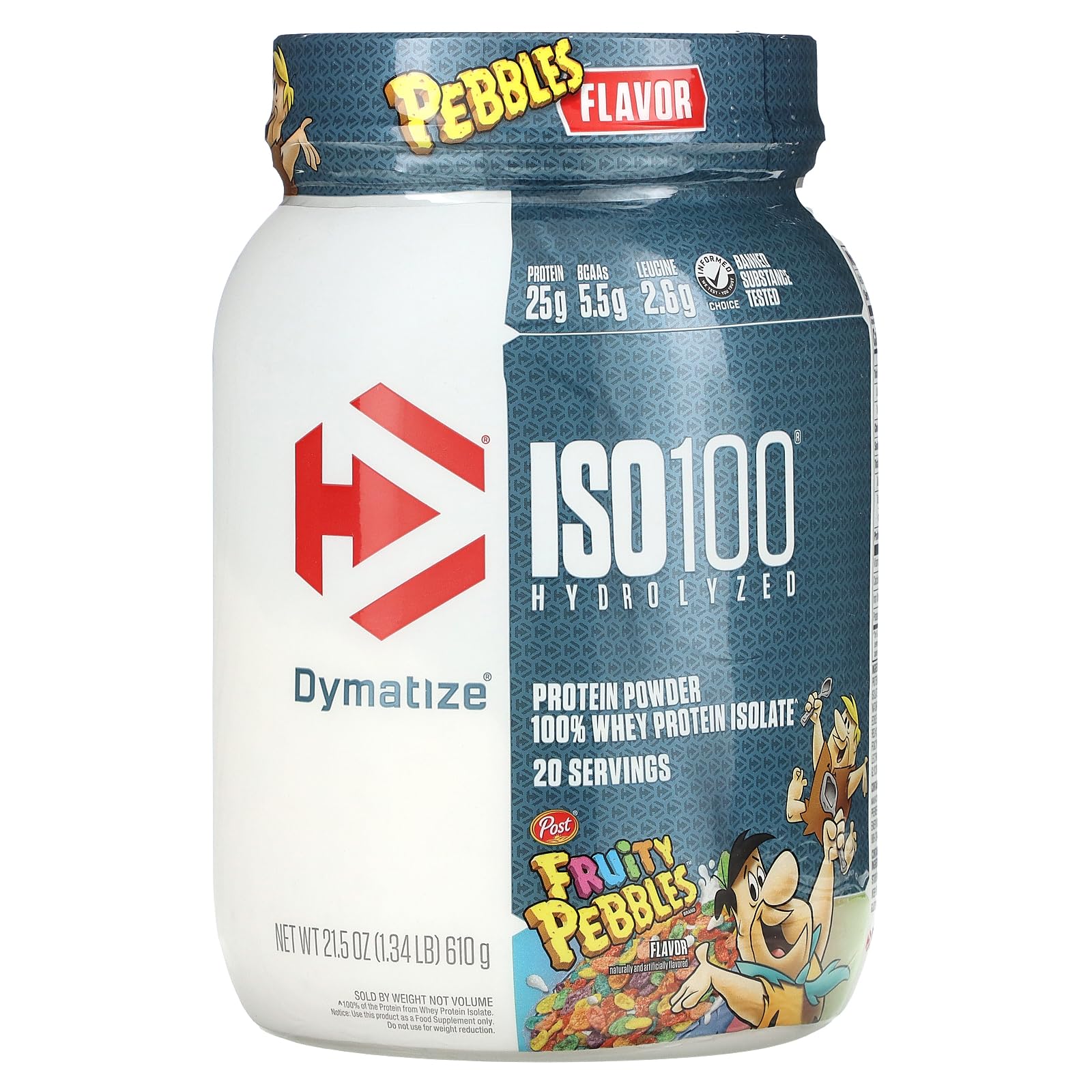 Photo 1 of Dymatize ISO100 Whey Protein Powder Isolate, Fruity Pebbles, 25g of Protein, 20 Servings, 5.5g BCAAs, Less Than 120 Cal., Gluten Free, 1g Fat, 1g Sugar, 2g Carb