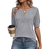 Zeagoo Women's Short Sleeve Sweater 2026 Spring Summer Tops Lightweight Casual V Neck Sweaters Dressy Work Blouses Clothes