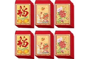 Bememo 120 Pcs 2025 Chinese New Year Red Envelopes Lunar Hong Bao Lucky Money Envelopes Pockets for Party and Chinese New Year(Flower, Orange, Fish)