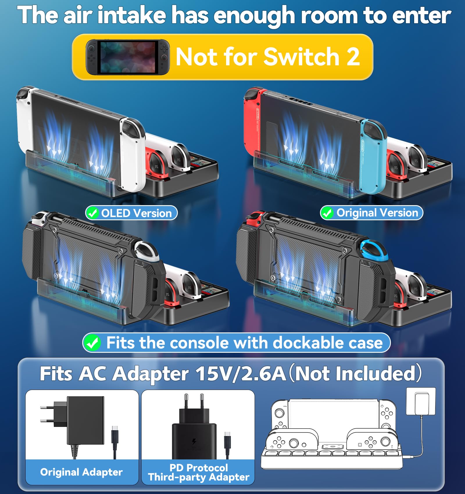 Switch TV Docking Station mit Joycon Ladestation, Switch OLED TV Dock Station für 4K HDMI TV Netzteil, Ersatz Switch Dock mit Schnittstelle & 10 Spiele Aufbewahrung (Nicht für Switch 2) 3