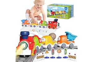 LETAPAPA Train Set for Toddlers w/Steam, Sound & Lights, Toddler Toys for Age 2-4, Electric Train Set with Tracks Road Signs, Magnetic Train Toys Christmas Birthday Gifts for 2 3 4 5 Year Old Boys & Girls