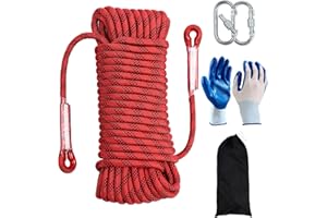 JIUXQT Climbing Rope 12mm 98Ft (30m) Static Climbing Rope Outdoor Rock Climbing Rope Braided Polyester Static Rock Climbing Rope High Strength Outdoor Rope for Rappelling Rescue Rope RED