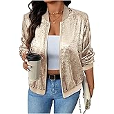 Floerns Women's Plus Size Long Sleeve Bomber Jacket Zipper Baseball Collar Lightweight Jacket