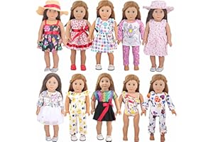 AugFrog 10 Sets of 18 Inch American Doll Clothes, Including 10 of Doll Clothing Dress Outfits for American Dolls, Birthday Gifts for Kids