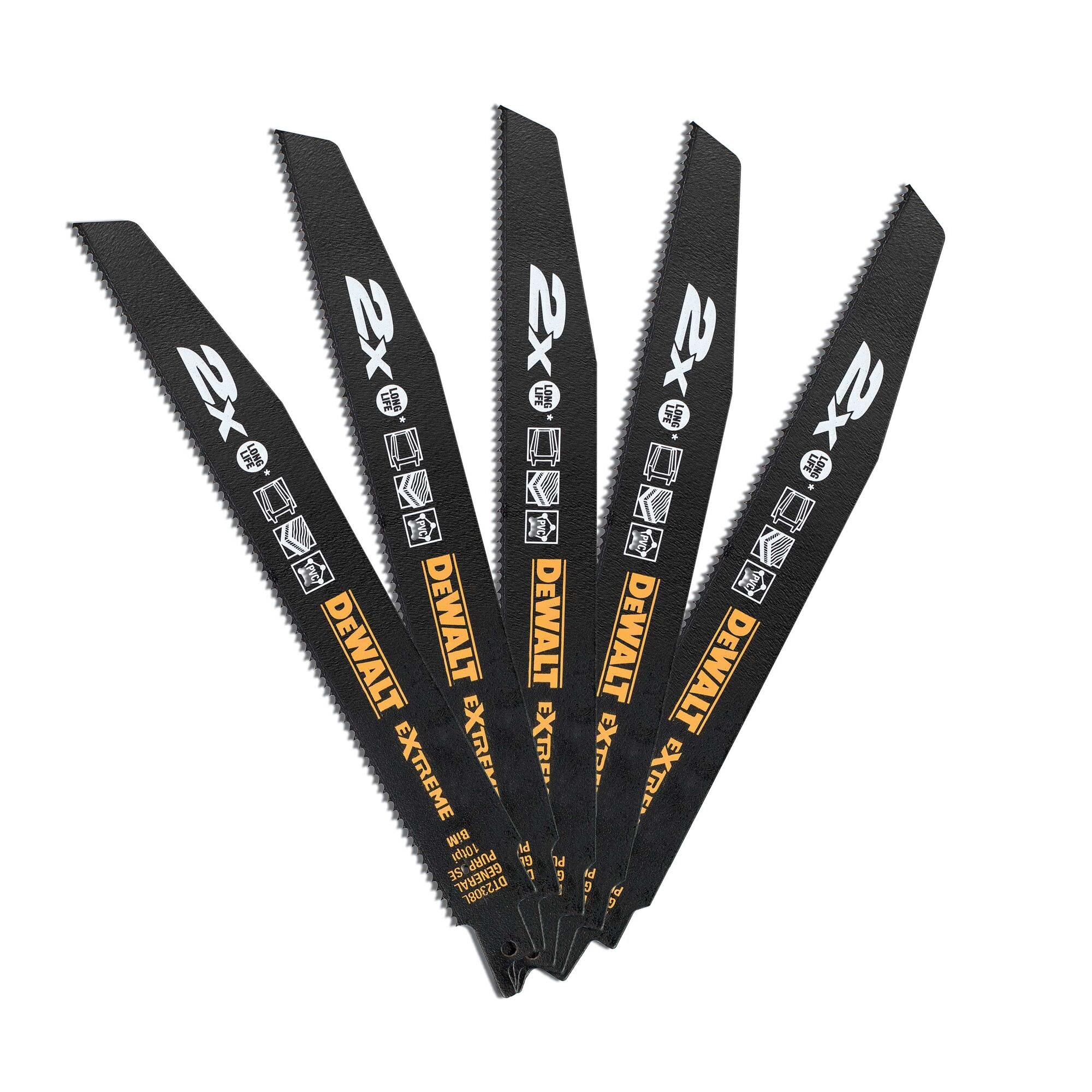 Dewalt DT2308L-QZ Reciprocating Blades, 228 mm, Set of 5 Pieces , Black