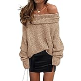 PRETTYGARDEN Women's Off The Shoulder Sweater Long Sleeve Tops 2026 Fall Loose Knit Pullover Sweaters Winter Clothes