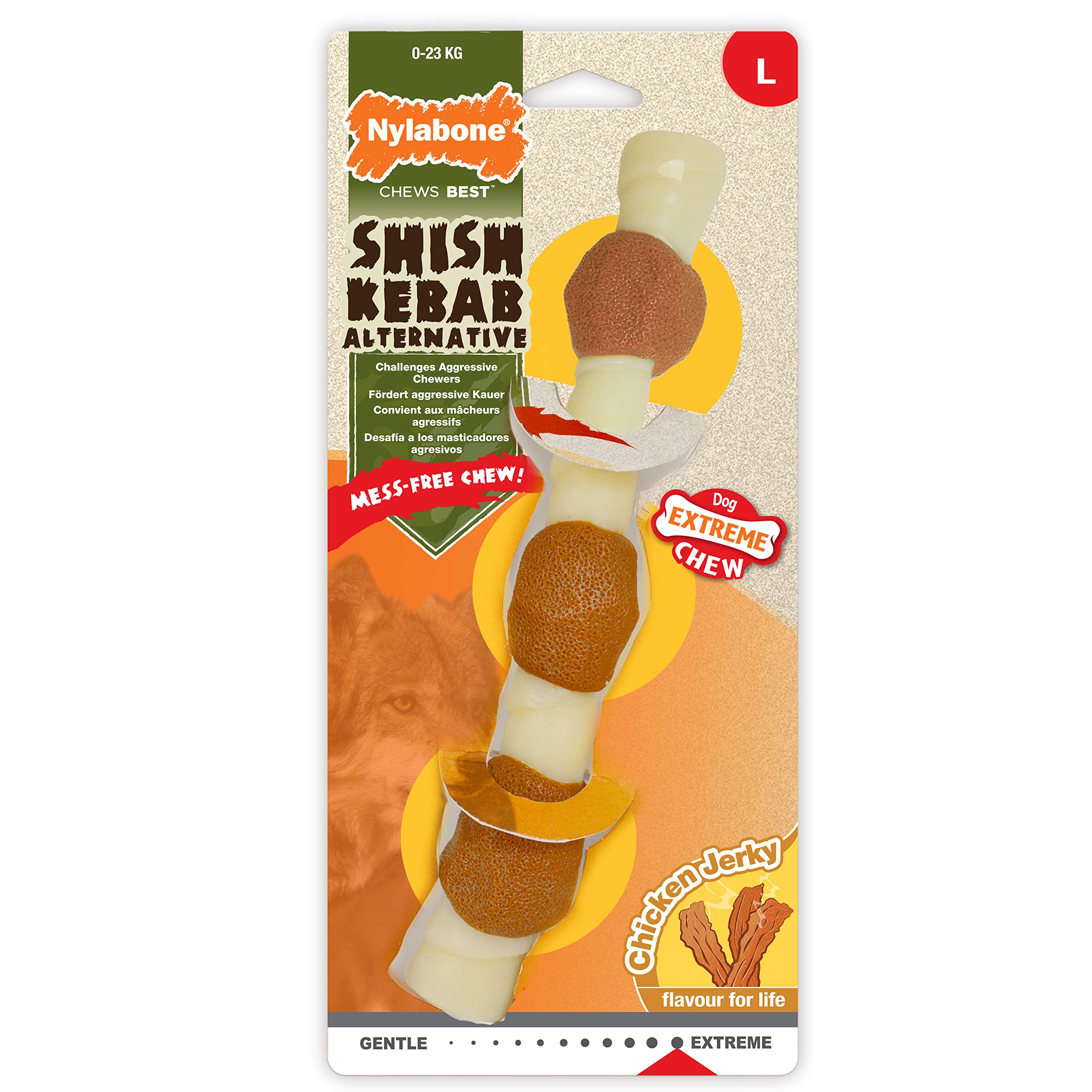 Nylabone Extreme Tough Dog Chew Toy, Shish Kebab, Chicken Jerky Flavour, Mess-Free, Large, For Dogs Up To 23Kg - L