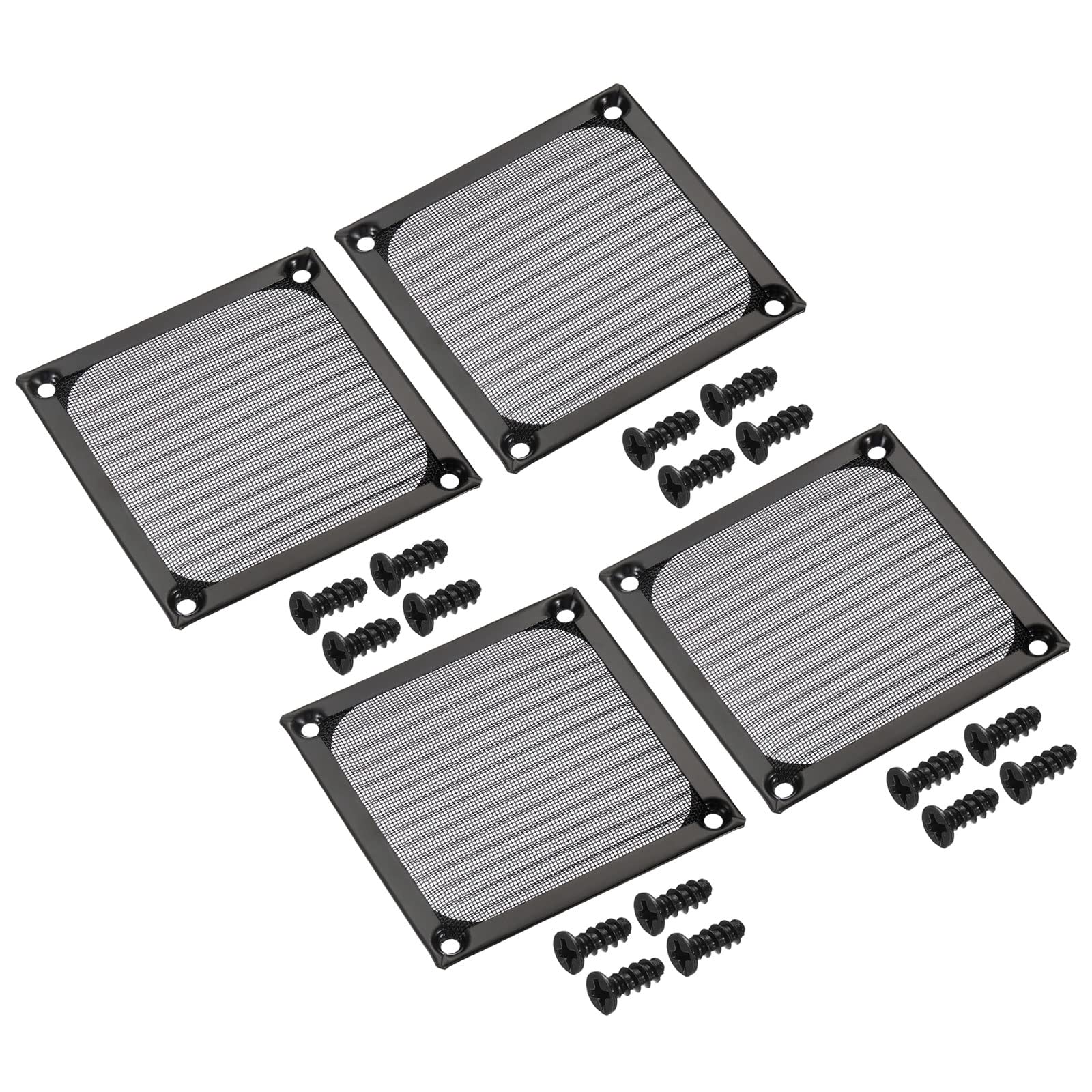 PATIKIL 80mm Fan Filter Grills with Screws, 4 Pack Aluminum Frame Stainless Steel Mesh Dustproof Cover for Computer Case, Black