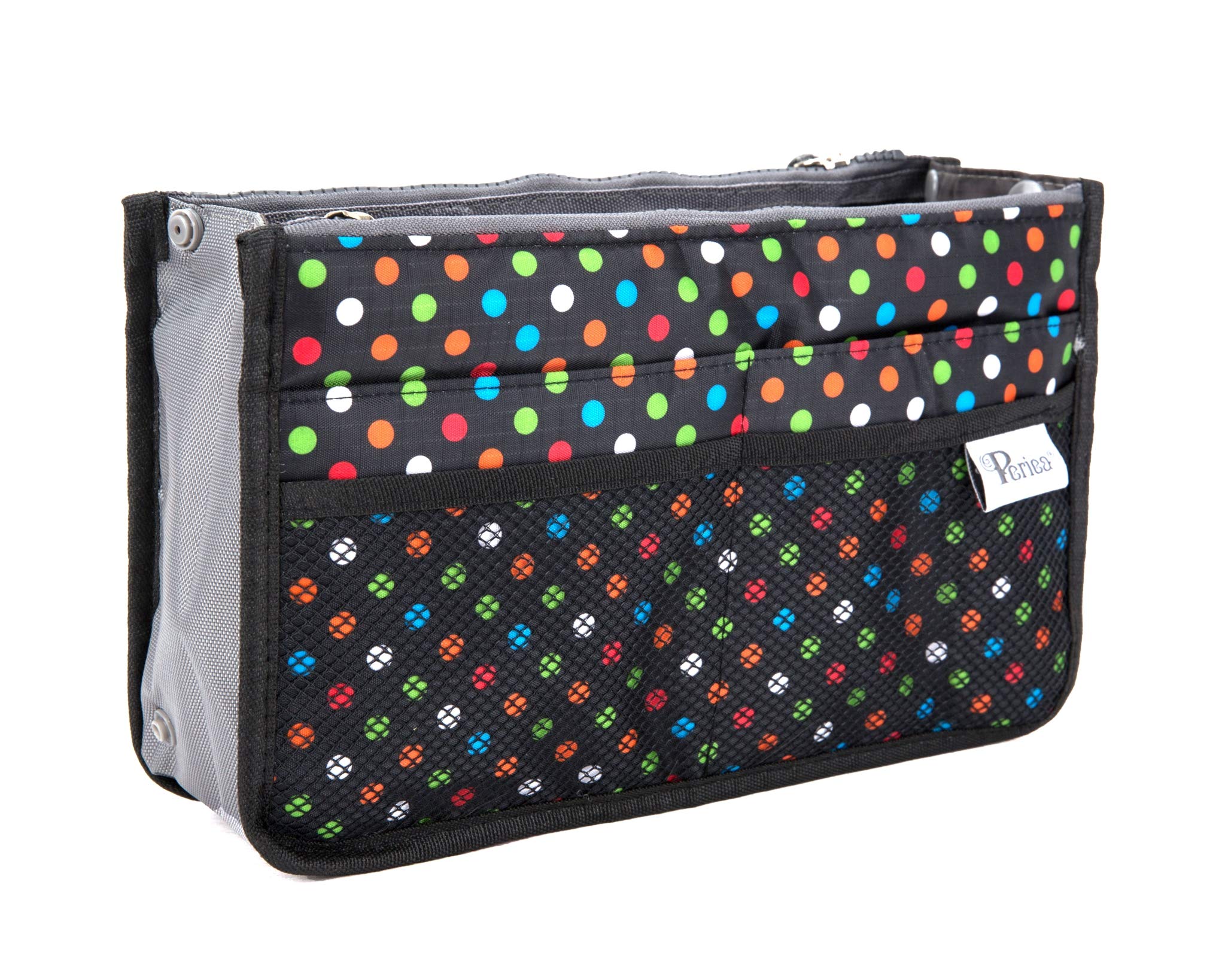 Periea Chelsy Handbag Organiser Insert (Black with Multi-Coloured Polka-dots, Medium)