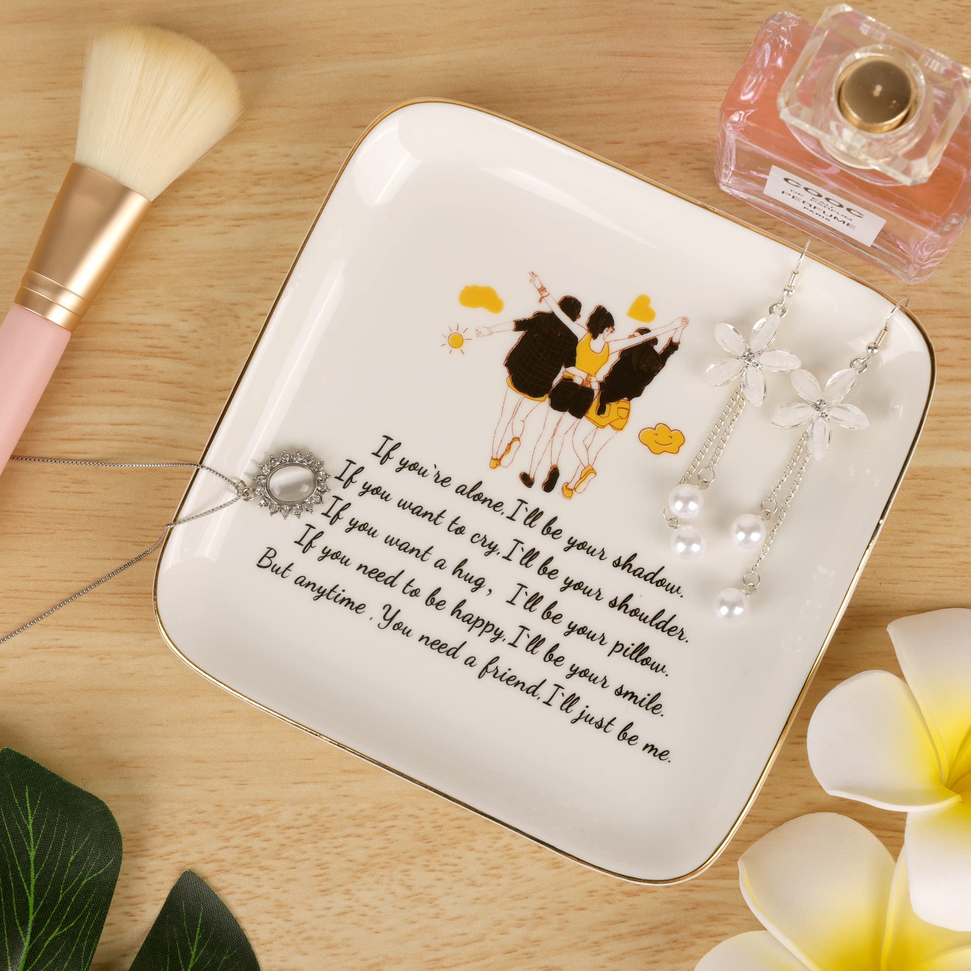 PUDDING CABIN 3 Best Friend Birthday Gift for Women, Ring Dish - If You're Alone, I'll be Your Shadow. If You Want to Cry, I'll be Your Shoulder... Trinket Dish Gift for Female Friends Bestie Gifts