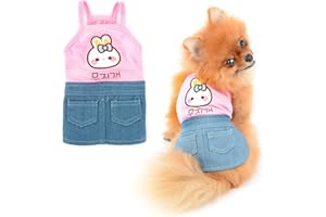 PAIDEFUL Small Girls Dog Denim Dress Spring Summer Sundress Cartoon Patch Soft Comfortable Puppy Clothes Cute Sleeveless Pullover Cats Costume Birthday Party, Pink, XS