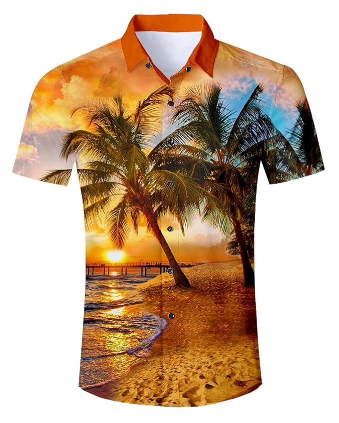 Idgreatim Herren Hawaiihemd 3D Gedruckt Muster Kurzarm Aloha Freizeit Hemd Button Down Graphic Hemden Shirts