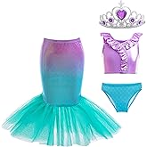 Girls 3pcs Mermaid Swimsuit Bathing Suit Princess Bikini Set with Skirt for Toddler Little Kids Beach Swimwear 2-10 Years