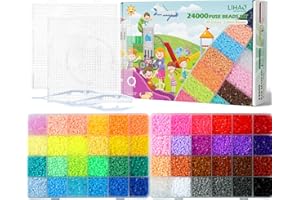 LIHAO 24000PCS Mini Fuse Beads 48 Colors 2.6MM DIY Iron Fuse Beads Decoration Toys Set (2 Pegboards + 2 Tweezers + 2 Ironing 