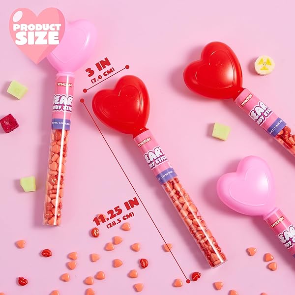 SYNCFUN 12PCS HEART SHAPE RED HARD CANDY WITH TUBE BUNDLE INDIVIDUALLY WRAPPED, SNACKS TINY STICK FOR PARTY FAVOR, REWARD PRIZES