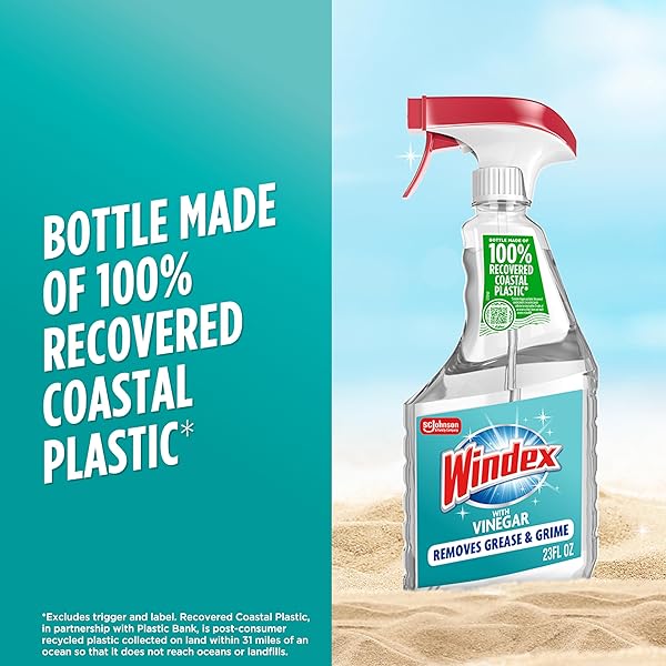 WINDEX VINEGAR GLASS AND SURFACE CLEANER SPRAY BOTTLE, PACKAGING DESIGNED TO PREVENT LEAKAGE AND BREAKING, SURFACE CLEANING SPRAY, 23 FL OZ
