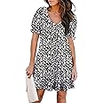 Aloodor Women's Casual Dresses Short Sleeve V-Neck Dress with Pockets