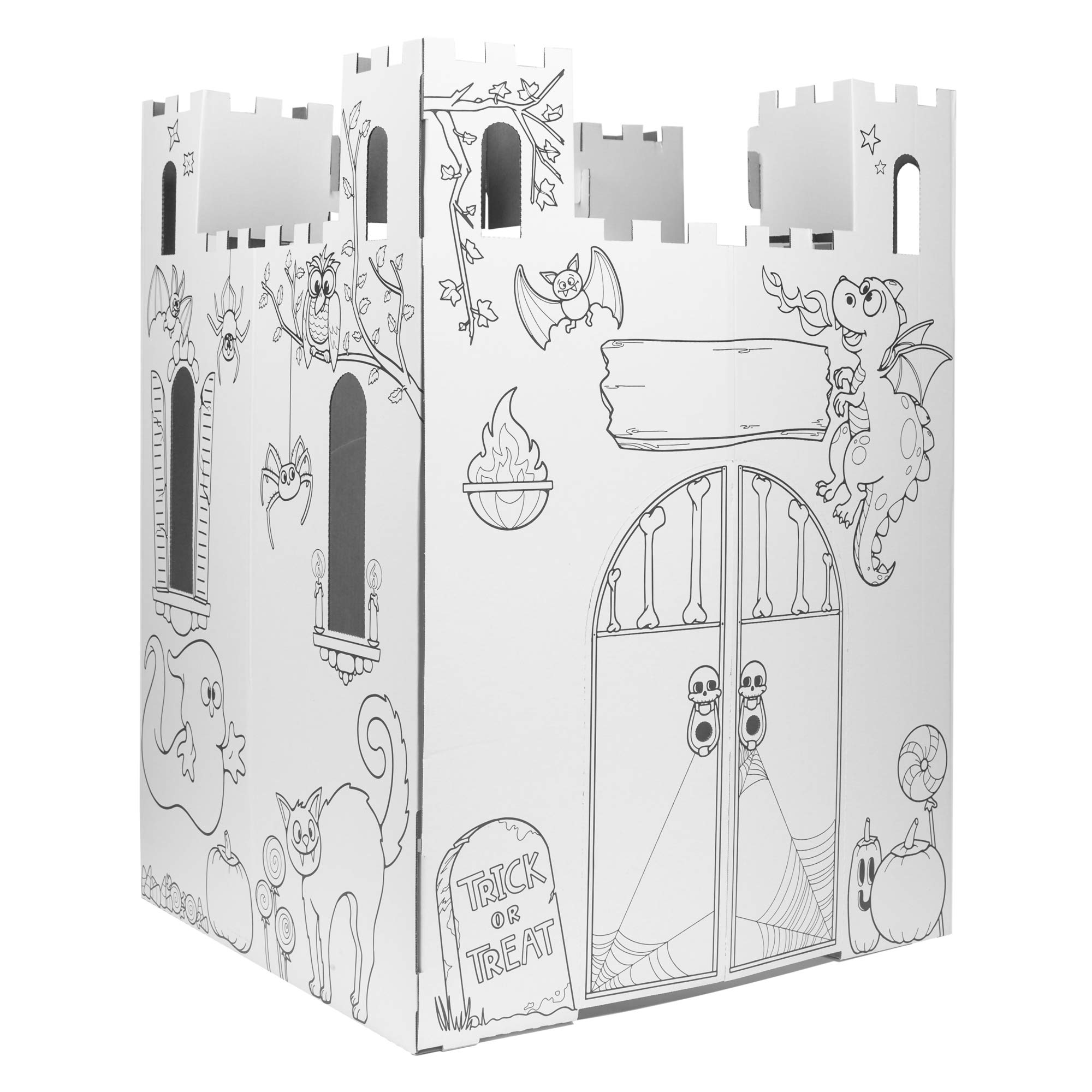Easy Playhouse Haunted Castle - Kids Art & Craft for Indoor & Outdoor Fun, Color, Draw, Doodle on Halloween Friends– Decorate & Personalize a Cardboard Fort, 32