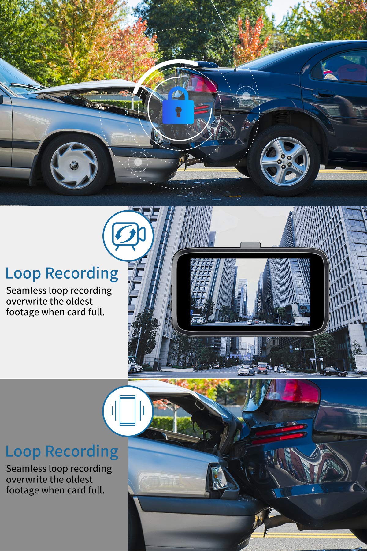 Dash Cam Front and Rear, Milerong 1080P FHD Dash Camera for Cars, 3