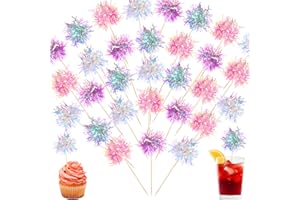 TBoxBo 120 Pcs Firework Cupcake Toppers Foil Frill Toothpicks Cake Decorations Sparkle Tinsel Cupcake Toppers Cocktail Picks Firework Par