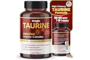 SOTALIX SUPPLEMENT Taurine 14,400mg with Creatine, L-Arginine, L-Citrulline High Absorption with Black Pepper Nitric Oxide Booster, Muscle USA Made & Tested (150 Count (Pack of 1))